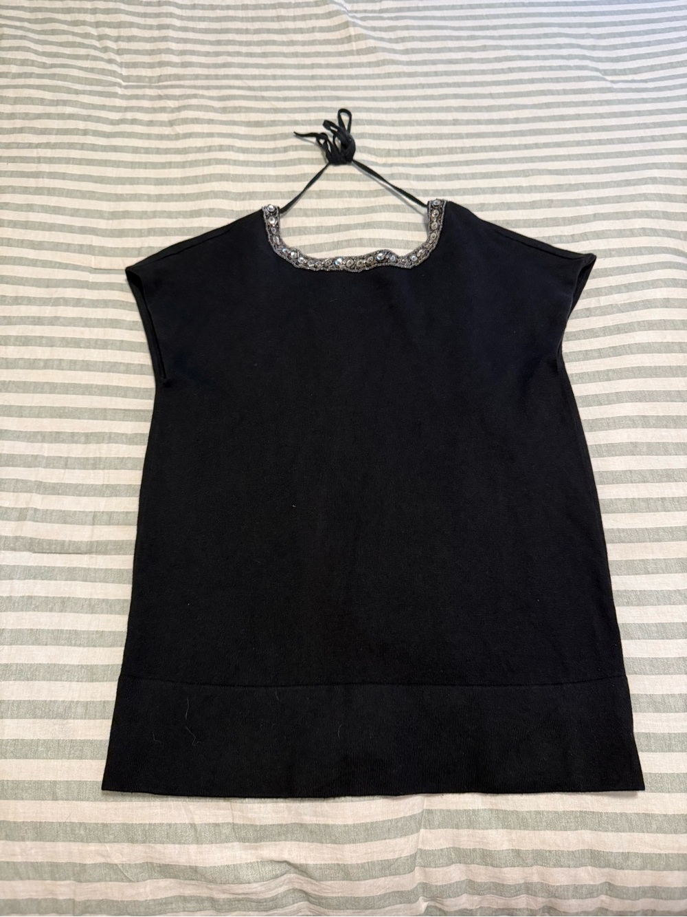Moda International Black Sleeveless Tank with Beaded Trim